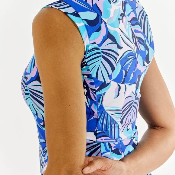 Coolibar Kaylana Tank Top UPF 50+ Blue Floral Swim Rashguard Aqua Helios Fabric - Picture 2 of 15